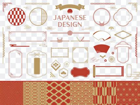 Japanese decorative frame and Japanese pattern set Japanese decorative frame and Japanese pattern set