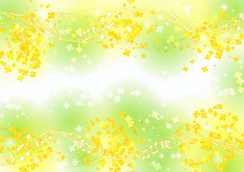 Rape blossoms and staff background Rape blossoms and staff background