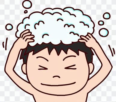 Illustration of a boy shampooing Illustration of a boy shampooing
