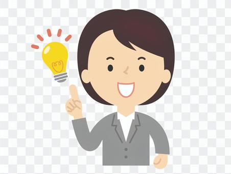 アイデアがひらめくスーツの女性 電球 アイデアがひらめくスーツの女性 電球