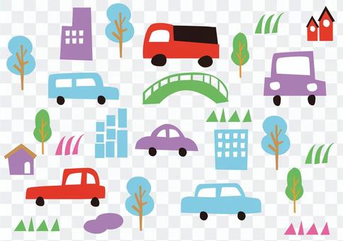 Decoration material 083 Cars and townscape Decoration material 083 Cars and townscape
