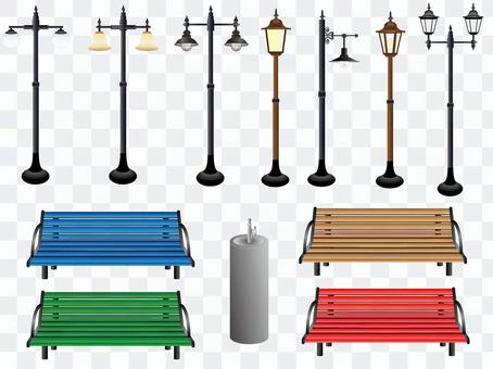 Street lights and benches Street lights and benches