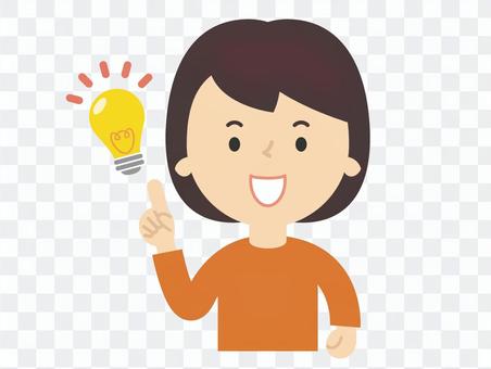 アイデアがひらめく女の子 電球 気づく アイデアがひらめく女の子 電球 気づく