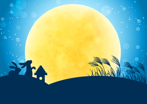 Mountain and rabbit moon viewing background horizontal Mountain and rabbit moon viewing background horizontal