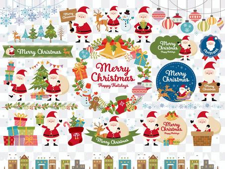 クリスマスの挿絵と色々なポーズのサンタ クリスマスの挿絵と色々なポーズのサンタ