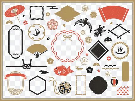 Japanese style stamp frame and icon set Japanese style stamp frame and icon set