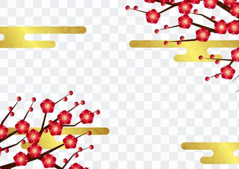 Background transparent ants of plum trees and gold leaf clouds Background transparent ants of plum trees and gold leaf clouds