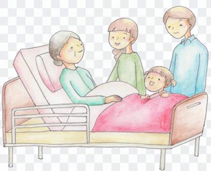 Granny sleeping in bed and family Granny sleeping in bed and family