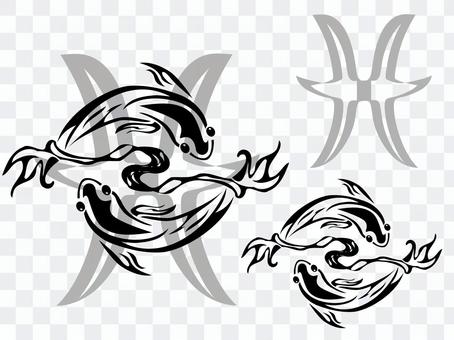 モノクロアート トライバル 星座 魚座 モノクロアート トライバル 星座 魚座