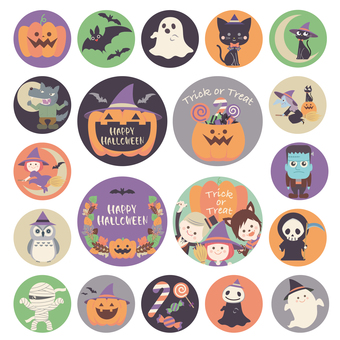 Halloween round label icon set Halloween round label icon set