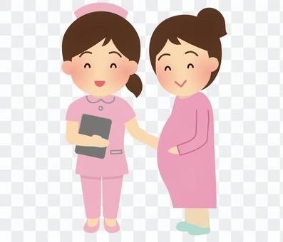 Illustration of a nurse and a pregnant woman Illustration of a nurse and a pregnant woman