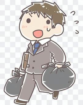An office worker who goes to dump garbage before going to work An office worker who goes to dump garbage before going to work