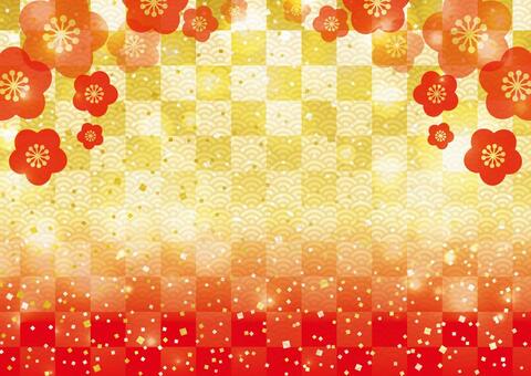 Plum blossom and checkered _ Japanese style background 02 Plum blossom and checkered _ Japanese style background 02