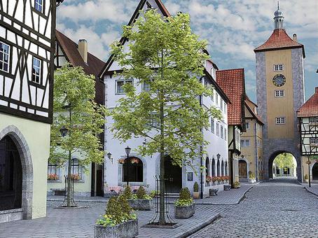Scenery of painting style medieval building style city Scenery of painting style medieval building style city