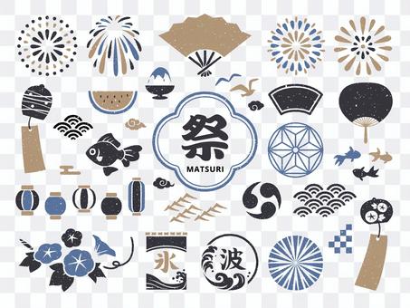 Summer Japanese style retro illustration and decoration set Summer Japanese style retro illustration and decoration set