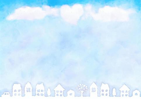 Frame of the blue sky · cityscape and clouds · watercolor Frame of the blue sky · cityscape and clouds · watercolor