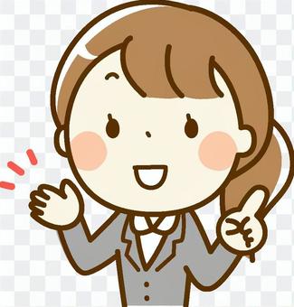 Woman in a suit explaining Woman in a suit explaining