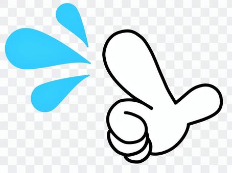 Pointing mark, sweat, white right hand, no background Pointing mark, sweat, white right hand, no background