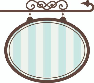 Cafe signboard round type light blue stripe Cafe signboard round type light blue stripe