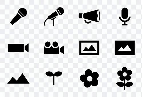 Microphone, loudspeaker, movie, plant icon Microphone, loudspeaker, movie, plant icon