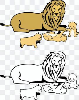 Lion carnivorous lie down resting parent and child male Lion carnivorous lie down resting parent and child male