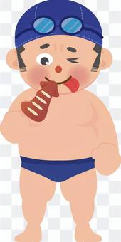Swimmer eating squid Swimmer eating squid