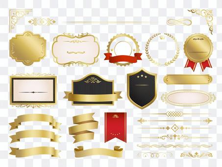 Gold decoration / ribbon and frame set Gold decoration / ribbon and frame set