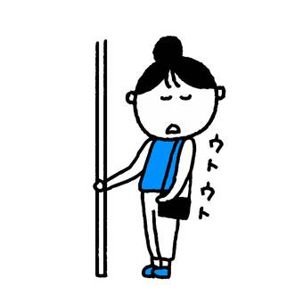 A woman who falls asleep while standing while commuting A woman who falls asleep while standing while commuting