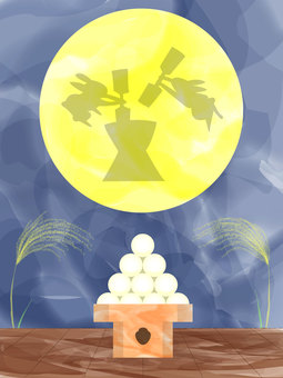 Vertical to admire the moon viewing, rabbits and dumplings in the mid-autumn moon Vertical to admire the moon viewing, rabbits and dumplings in the mid-autumn moon