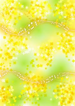 Rape blossoms and staff background Rape blossoms and staff background