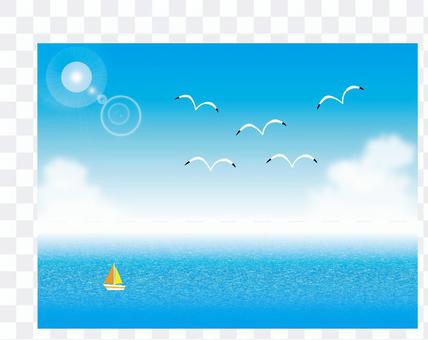 Blue sky, sea, yacht and seagull Blue sky, sea, yacht and seagull