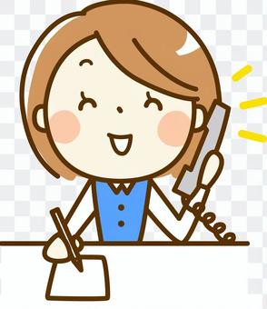 A woman taking a phone with a smile A woman taking a phone with a smile