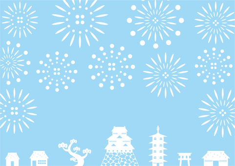 Fireworks castle town scenery Fireworks castle town scenery