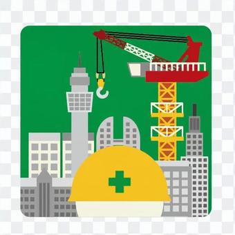 Construction site and worker icon Construction site and worker icon