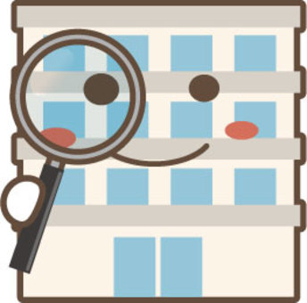 Character of condominium with magnifying glass Character of condominium with magnifying glass