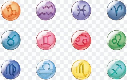 Hand drawn style 12 constellation icon set Hand drawn style 12 constellation icon set