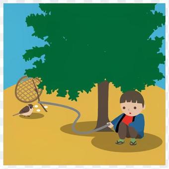 鳥を捕まえる少年 鳥を捕まえる少年