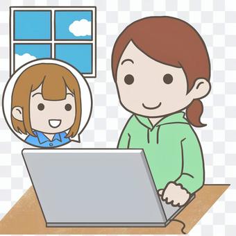 パソコンで会話する女性たち パソコンで会話する女性たち