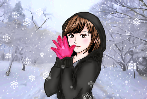 Woman on a snowy road Woman on a snowy road