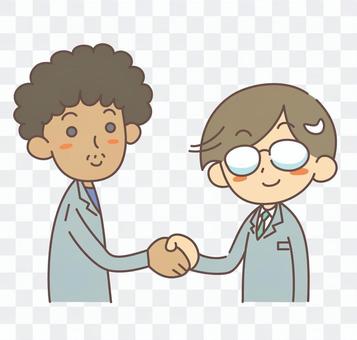 Handshake Foreign workers and Japanese men Handshake Foreign workers and Japanese men