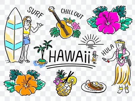 Tropical mood illustration set_Hawaii color version Tropical mood illustration set_Hawaii color version