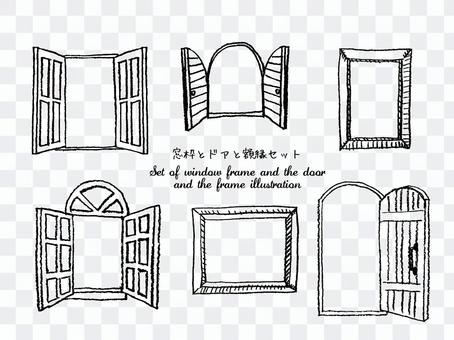 Window frame and door and picture frame set Window frame and door and picture frame set