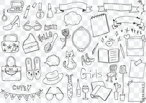 Girl style illustration set Line only Girl style illustration set Line only