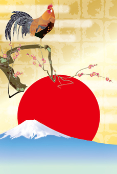 Nagaru chicken _ gold _ Asahi red ume _ postcard size Nagaru chicken _ gold _ Asahi red ume _ postcard size