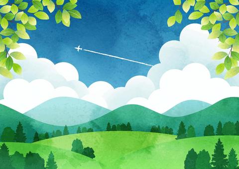 Watercolor style summer satoyama background horizontal Watercolor style summer satoyama background horizontal