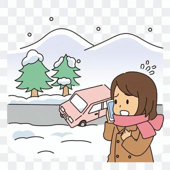 The car is in snow ... The car is in snow ...