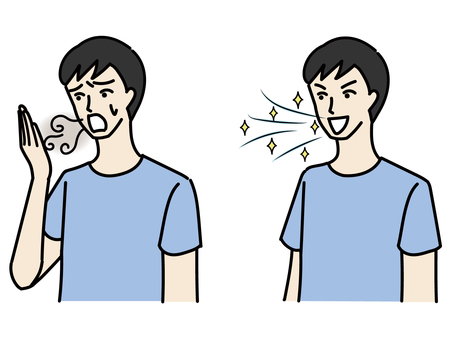 A woman suffering from bad breath and a man with a refreshing breath A woman suffering from bad breath and a man with a refreshing breath