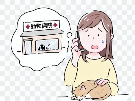 動物病院に電話する女性1 動物病院に電話する女性1