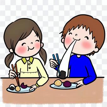 Children who eat mochi with New Year's Mochi Children who eat mochi with New Year's Mochi