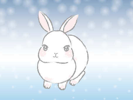 A little Japanese-style and simple white rabbit on a snowy background A little Japanese-style and simple white rabbit on a snowy background
